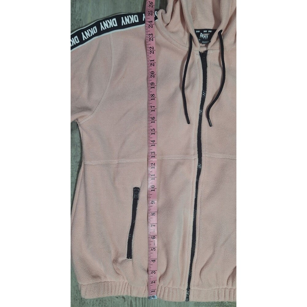 DKNY Sport Womens Pink Full Zip Fleece Hoodie Stripe Logo Sweatshirt Medium NWT - Picture 5 of 8